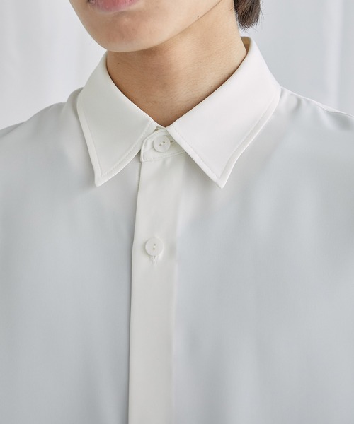 PUBLIC TOKYO（パブリックトウキョウ）の「サテンライクトロミシルキーRelaxシャツ S/S（シャツ/ブラウス・メンズ・ホワイト/ブラック/ダークグレー/グリーン・1/2）」の16枚目の写真