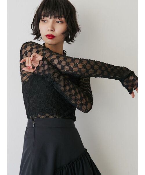 jouetie（ジュエティ）の「カラーレースフィットトップス（Tシャツ/カットソー・レディース・ブラック/オフホワイト/ピンク/イエロー/ブルー・MEDIUM）」の8枚目の写真