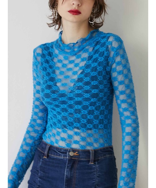 jouetie（ジュエティ）の「カラーレースフィットトップス（Tシャツ/カットソー・レディース・ブラック/オフホワイト/ピンク/イエロー/ブルー・MEDIUM）」の3枚目の写真