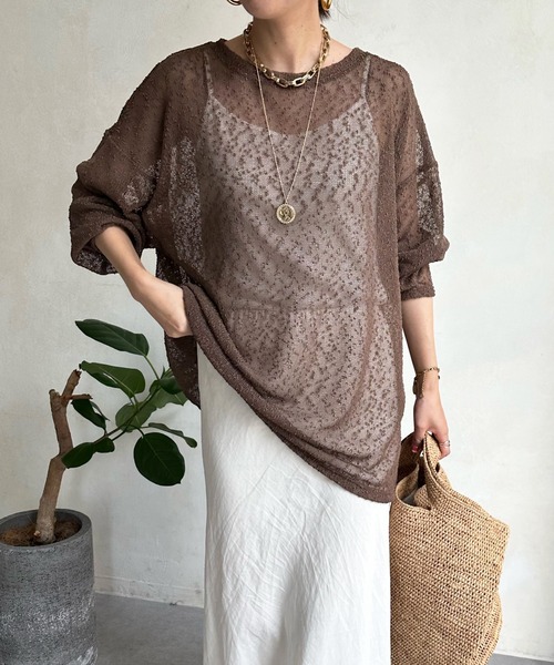 DouDou（ドゥドゥ）の「ネップシアープルオーバー（Tシャツ/カットソー・レディース・オフホワイト/ブラック/ブラウン・FREE）」の3枚目の写真