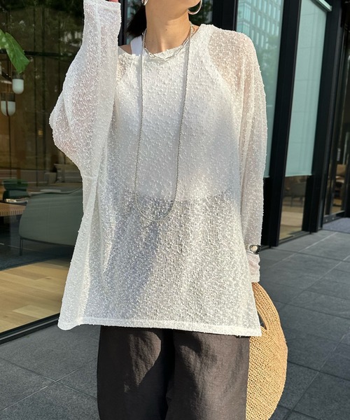 DouDou（ドゥドゥ）の「ネップシアープルオーバー（Tシャツ/カットソー・レディース・オフホワイト/ブラック/ブラウン・FREE）」の2枚目の写真