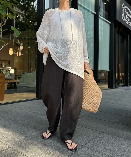 DouDou（ドゥドゥ）の「ネップシアープルオーバー（Tシャツ/カットソー・レディース・オフホワイト/ブラック/ブラウン・FREE）」の4枚目の写真