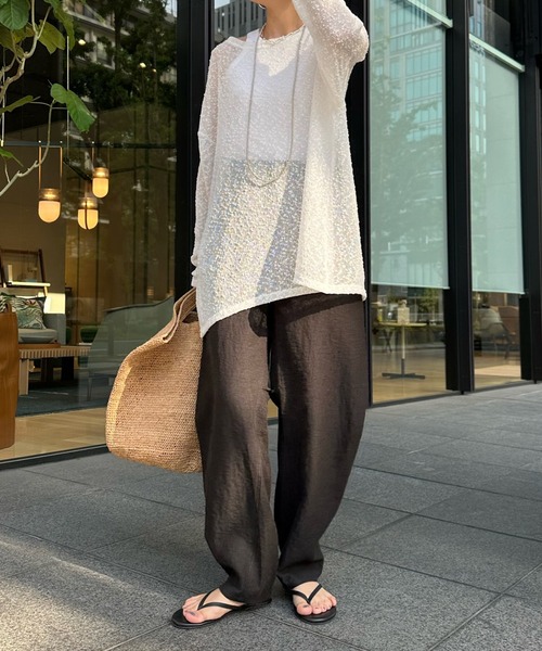 DouDou（ドゥドゥ）の「ネップシアープルオーバー（Tシャツ/カットソー・レディース・オフホワイト/ブラック/ブラウン・FREE）」の6枚目の写真