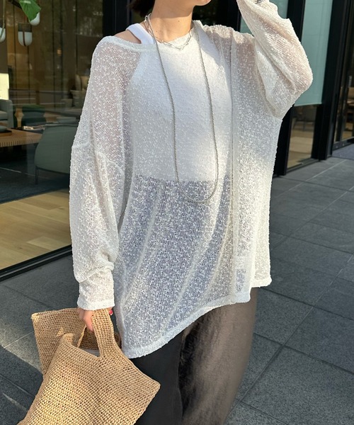 DouDou（ドゥドゥ）の「ネップシアープルオーバー（Tシャツ/カットソー・レディース・オフホワイト/ブラック/ブラウン・FREE）」の9枚目の写真