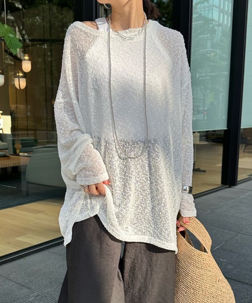 DouDou（ドゥドゥ）の「ネップシアープルオーバー（Tシャツ/カットソー・レディース・オフホワイト/ブラック/ブラウン・FREE）」の10枚目の写真