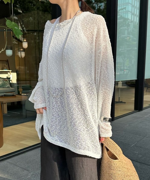 DouDou（ドゥドゥ）の「ネップシアープルオーバー（Tシャツ/カットソー・レディース・オフホワイト/ブラック/ブラウン・FREE）」の11枚目の写真