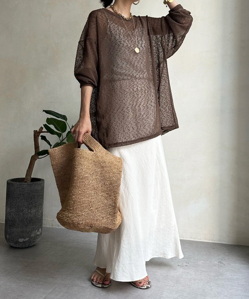 DouDou（ドゥドゥ）の「ネップシアープルオーバー（Tシャツ/カットソー・レディース・オフホワイト/ブラック/ブラウン・FREE）」の22枚目の写真