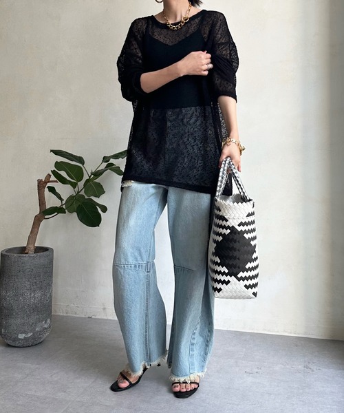 DouDou（ドゥドゥ）の「ネップシアープルオーバー（Tシャツ/カットソー・レディース・オフホワイト/ブラック/ブラウン・FREE）」の13枚目の写真