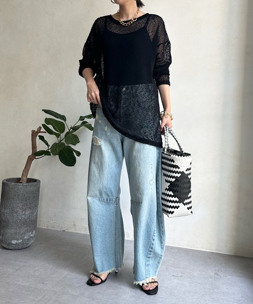 DouDou（ドゥドゥ）の「ネップシアープルオーバー（Tシャツ/カットソー・レディース・オフホワイト/ブラック/ブラウン・FREE）」の14枚目の写真