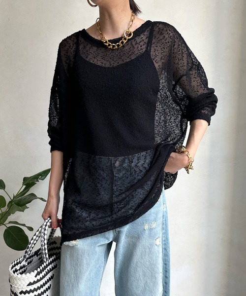 DouDou（ドゥドゥ）の「ネップシアープルオーバー（Tシャツ/カットソー・レディース・オフホワイト/ブラック/ブラウン・FREE）」の18枚目の写真