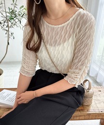 シャーリングシアー半袖トップス