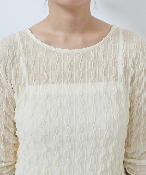 andme(アンドミー)の「シャーリングシアー半袖トップス(Tシャツ/カットソー・レディース・オフホワイト/ブラック/ミント/アイボリー・FREE)」の19枚目の写真