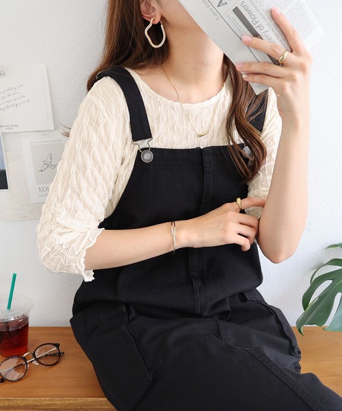 シャーリングシアー半袖トップス（Tシャツ/カットソー）｜andme