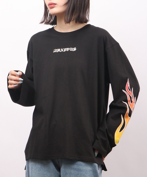 spiritoso（スピリトーゾ）の「spiritoso 天竺袖ゆるロンT(ファイヤー) 長袖（Tシャツ/カットソー・メンズ・オフホワイト/ブラック・M）」の10枚目の写真