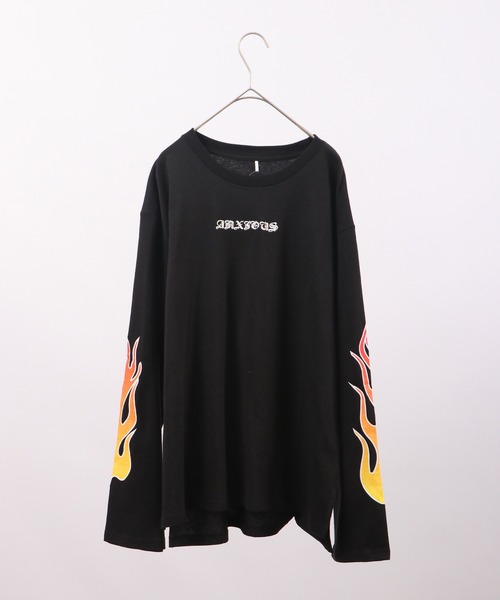 spiritoso（スピリトーゾ）の「spiritoso 天竺袖ゆるロンT(ファイヤー) 長袖（Tシャツ/カットソー・メンズ・オフホワイト/ブラック・M）」の18枚目の写真