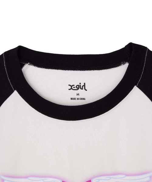 X-girl（エックスガール）の「WINGS ＆ HEART RAGLAN SLEEVE BABY TEE（Tシャツ/カットソー・レディース・ライトパープル/ホワイト/ブラック・M/S）」の8枚目の写真