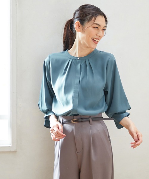 Honeys（ハニーズ）の「7分袖バンドカラーブラウス（シャツ/ブラウス