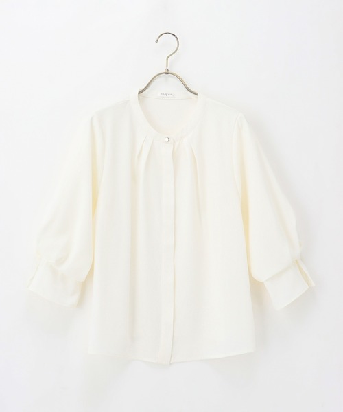 Honeys（ハニーズ）の「７分袖バンドカラーブラウス（シャツ/ブラウス・レディース・ダークネイビー/ブラウン/アイボリー/ブルーグリーン/ピンク系その他・S/M/L/LL/3L）」の7枚目の写真