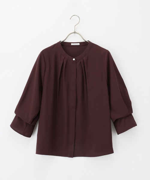 Honeys（ハニーズ）の「７分袖バンドカラーブラウス（シャツ/ブラウス・レディース・ダークネイビー/ブラウン/アイボリー/ブルーグリーン/ピンク系その他・S/M/L/LL/3L）」の8枚目の写真