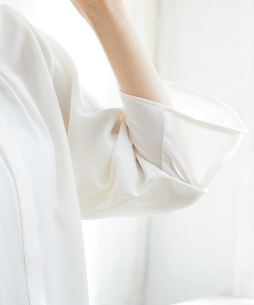 Honeys（ハニーズ）の「７分袖バンドカラーブラウス（シャツ/ブラウス・レディース・ダークネイビー/ブラウン/アイボリー/ブルーグリーン/ピンク系その他・S/M/L/LL/3L）」の17枚目の写真