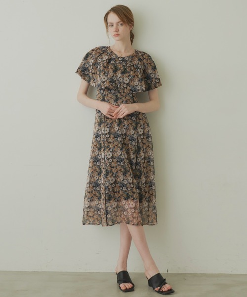 elegant flower onepiece/花柄ケープ襟ワンピース（ワンピース）｜idem 