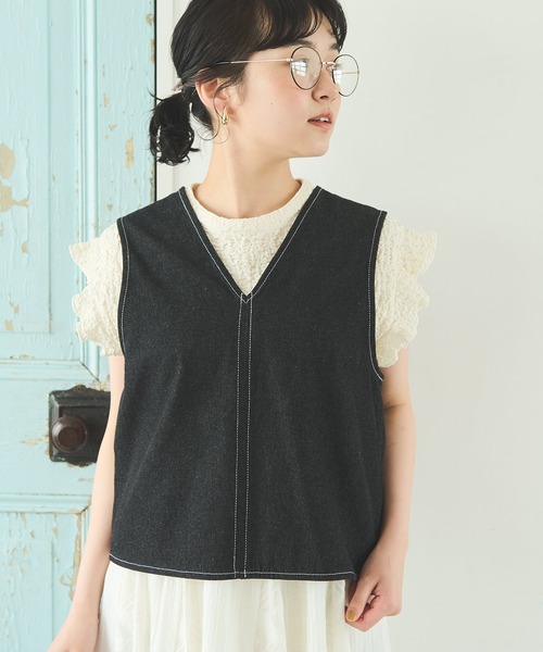 Crisp（クリスプ）の「デニム2wayショートベスト（ベスト・レディース・ブラック/ネイビー・FREE）」の6枚目の写真