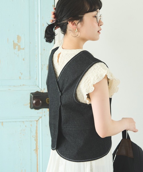 Crisp（クリスプ）の「デニム2wayショートベスト（ベスト・レディース・ブラック/ネイビー・FREE）」の7枚目の写真