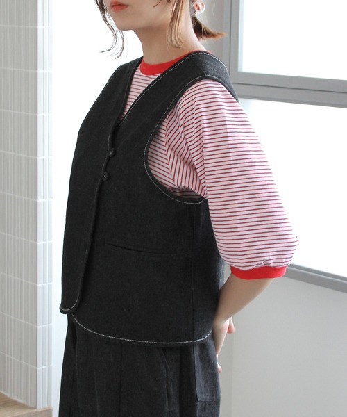 Crisp（クリスプ）の「デニム2wayショートベスト（ベスト・レディース・ブラック/ネイビー・FREE）」の17枚目の写真