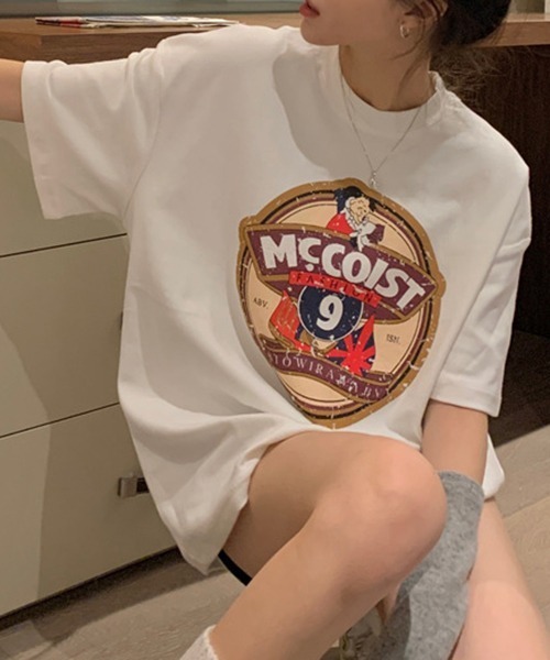 gossip!ロサンゼルス(ゴシップロサンゼルス)の「YUGA レトロプリント ルーズTシャツ(Tシャツ/カットソー・レディース・ホワイト/ブラック・FREE)」の1枚目の写真