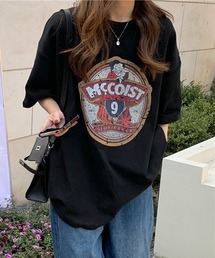 YUGA レトロプリント ルーズTシャツ