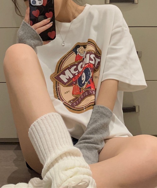 gossip!ロサンゼルス(ゴシップロサンゼルス)の「YUGA レトロプリント ルーズTシャツ(Tシャツ/カットソー・レディース・ホワイト/ブラック・FREE)」の11枚目の写真