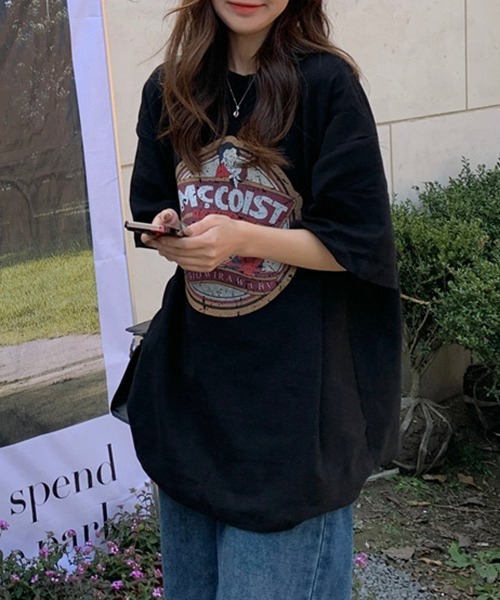 gossip!ロサンゼルス(ゴシップロサンゼルス)の「YUGA レトロプリント ルーズTシャツ(Tシャツ/カットソー・レディース・ホワイト/ブラック・FREE)」の5枚目の写真