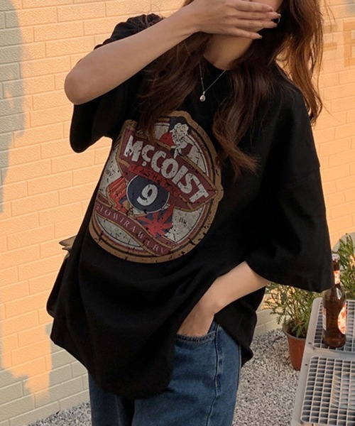 gossip!ロサンゼルス(ゴシップロサンゼルス)の「YUGA レトロプリント ルーズTシャツ(Tシャツ/カットソー・レディース・ホワイト/ブラック・FREE)」の12枚目の写真