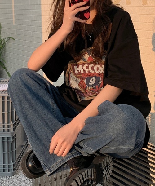 gossip!ロサンゼルス(ゴシップロサンゼルス)の「YUGA レトロプリント ルーズTシャツ(Tシャツ/カットソー・レディース・ホワイト/ブラック・FREE)」の6枚目の写真