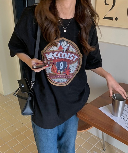 gossip!ロサンゼルス(ゴシップロサンゼルス)の「YUGA レトロプリント ルーズTシャツ(Tシャツ/カットソー・レディース・ホワイト/ブラック・FREE)」の9枚目の写真