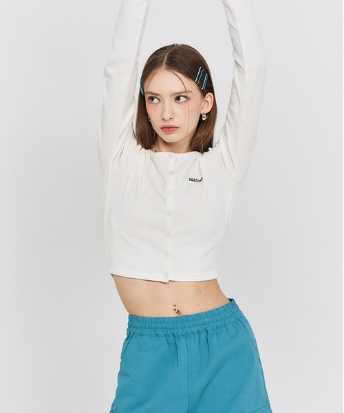 アウターその他 Odd Studio Odd Signature Logo Button Crop Cardigan BLUE ODD STUDIO(オッドスタジオ)/Odd Signature Logo button crop