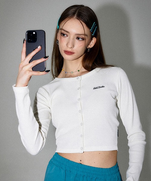 アウターその他 Odd Studio Odd Signature Logo Button Crop Cardigan BLUE ODD STUDIO(オッドスタジオ)/Odd Signature Logo button crop