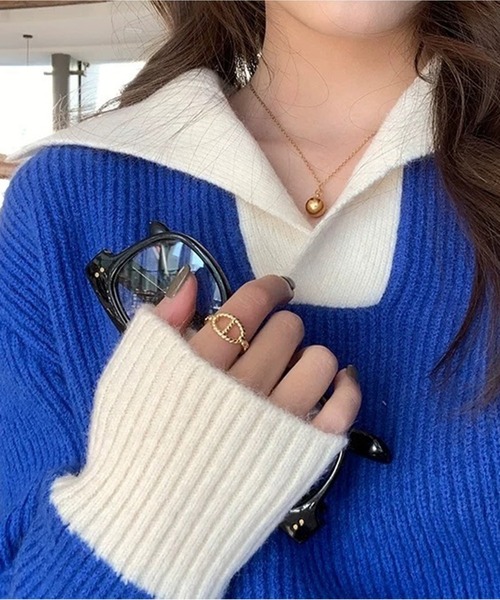 未使用タグ付き♡ Rene バイカラー変形トップス ニット カットソー 34 JUNOAH（ジュノア）の「バイカラーニットトップス（ニット