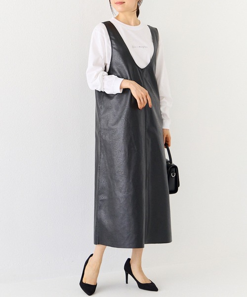 INCEDE（インシード）の「前後2WAYエコレザージャンパースカート（ジャンパースカート・レディース・ブラック/ブラウン・4L/L/LL/3L/M）」の6枚目の写真