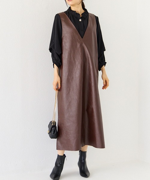 INCEDE（インシード）の「前後2WAYエコレザージャンパースカート（ジャンパースカート・レディース・ブラック/ブラウン・4L/L/LL/3L/M）」の10枚目の写真