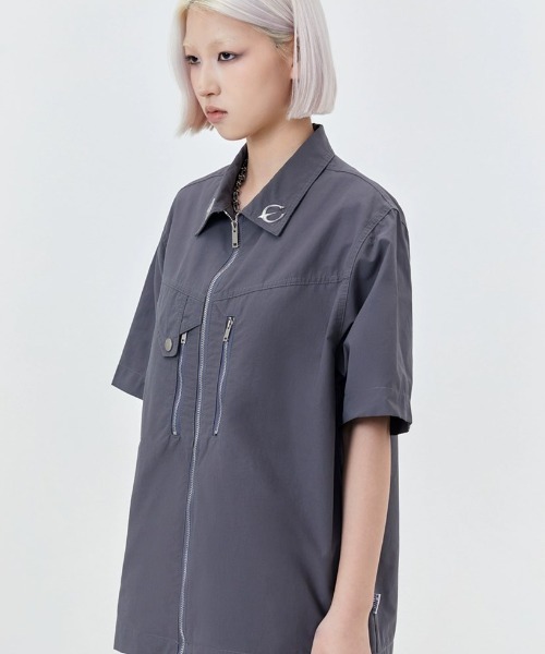 【セール】A'GEM/9 × .kom『MadeExtreme／メイドエクストリーム』ジップデザイン半袖シャツ（シャツ/ブラウス）｜A‘gem 9（エージェムナイン）