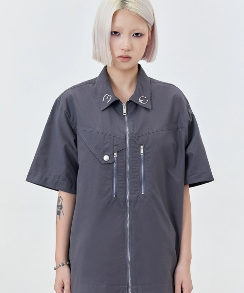 【セール】A'GEM/9 × .kom『MadeExtreme／メイドエクストリーム』ジップデザイン半袖シャツ（シャツ/ブラウス）｜A‘gem 9（エージェムナイン）