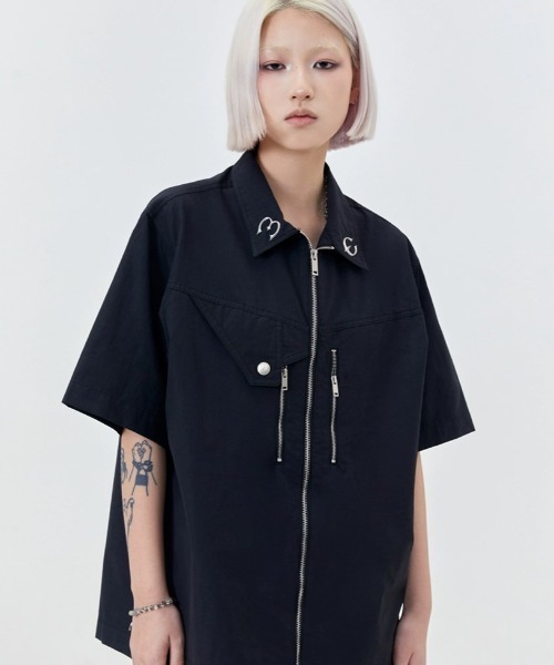 【セール】A'GEM/9 × .kom『MadeExtreme／メイドエクストリーム』ジップデザイン半袖シャツ（シャツ/ブラウス）｜A‘gem 9（エージェムナイン）