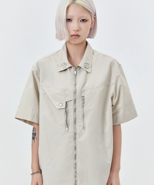 【セール】A'GEM/9 × .kom『MadeExtreme／メイドエクストリーム』ジップデザイン半袖シャツ（シャツ/ブラウス）｜A‘gem 9（エージェムナイン）