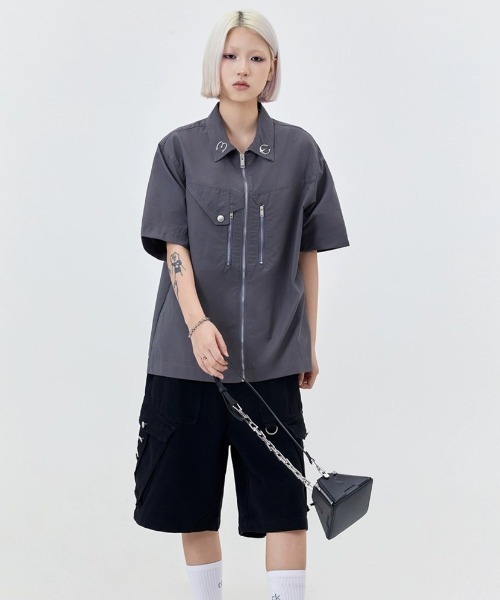 【セール】A'GEM/9 × .kom『MadeExtreme／メイドエクストリーム』ジップデザイン半袖シャツ（シャツ/ブラウス）｜A‘gem 9（エージェムナイン）
