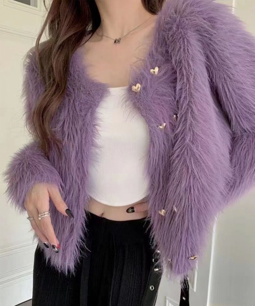 Jasmine Grandiflorum（ジャスミングランディフローラム）の「【Jasmine】シャギーニットカーディガン（カーディガン/ボレロ・レディース・ブラック/ホワイト/パープル・FREE）」の3枚目の写真