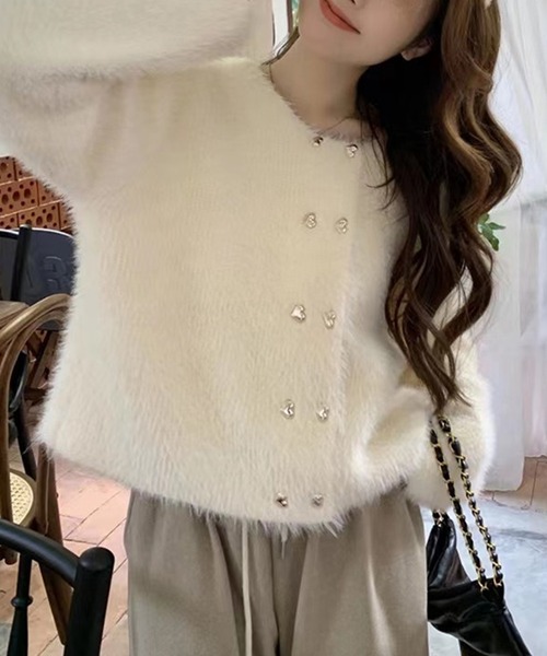 Jasmine Grandiflorum（ジャスミングランディフローラム）の「【Jasmine】シャギーニットカーディガン（カーディガン/ボレロ・レディース・ブラック/ホワイト/パープル・FREE）」の2枚目の写真