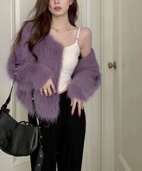 Jasmine Grandiflorum（ジャスミングランディフローラム）の「【Jasmine】シャギーニットカーディガン（カーディガン/ボレロ・レディース・ブラック/ホワイト/パープル・FREE）」の15枚目の写真