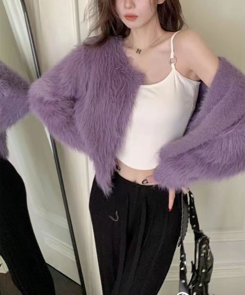 Jasmine Grandiflorum（ジャスミングランディフローラム）の「【Jasmine】シャギーニットカーディガン（カーディガン/ボレロ・レディース・ブラック/ホワイト/パープル・FREE）」の13枚目の写真