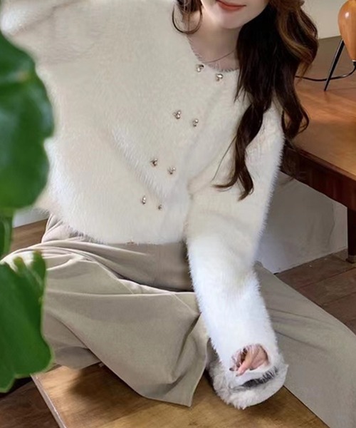 Jasmine Grandiflorum（ジャスミングランディフローラム）の「【Jasmine】シャギーニットカーディガン（カーディガン/ボレロ・レディース・ブラック/ホワイト/パープル・FREE）」の17枚目の写真